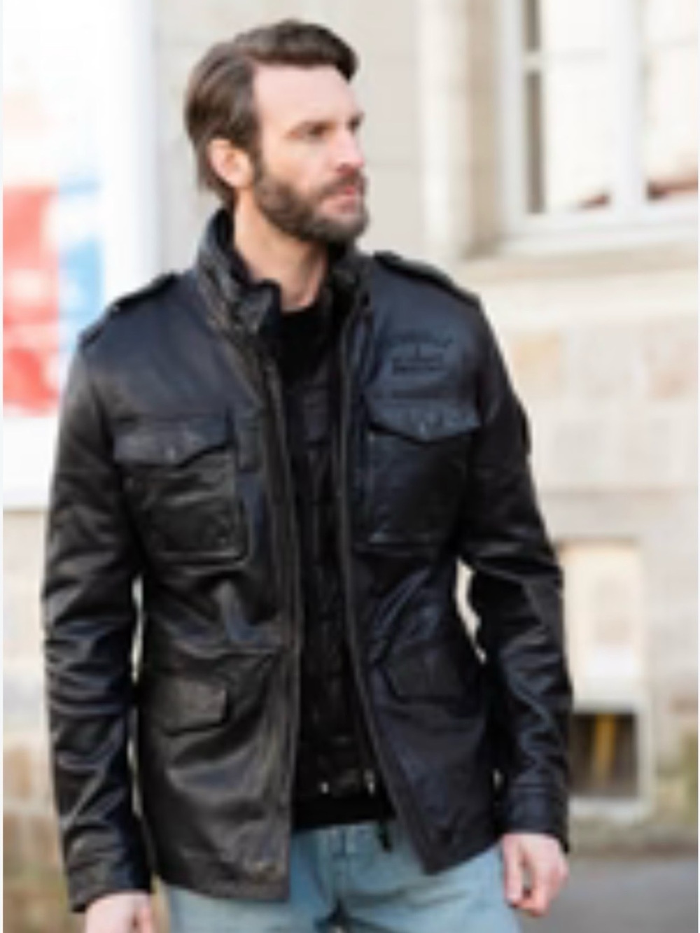 Men’s Marc New York Black Leather Military Field Jacket Size 2XL